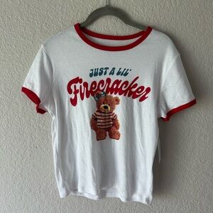 Just A Lil’ Firecracker Teddy Bear Graphic Tee – Size L (12–14) – NWT